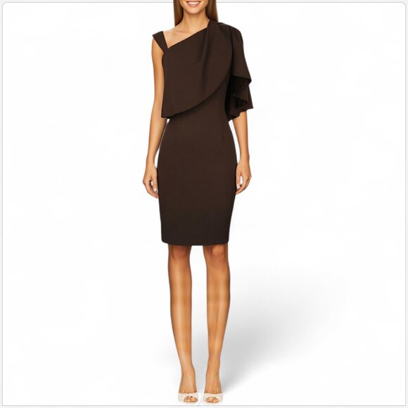 Black Halo Gracie Twig Dark Brown Cape Shoulder Dress Rare Bodycon NWT New 6 - Picture 1 of 6